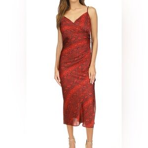 NWT Women’s MICHAEL Michael Kors Python Slip Midi Dress-Chrimson - S